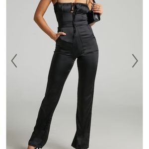 Danielle Bernstein Pull On Stretch Black Satin Jumper Jumpsuit 2